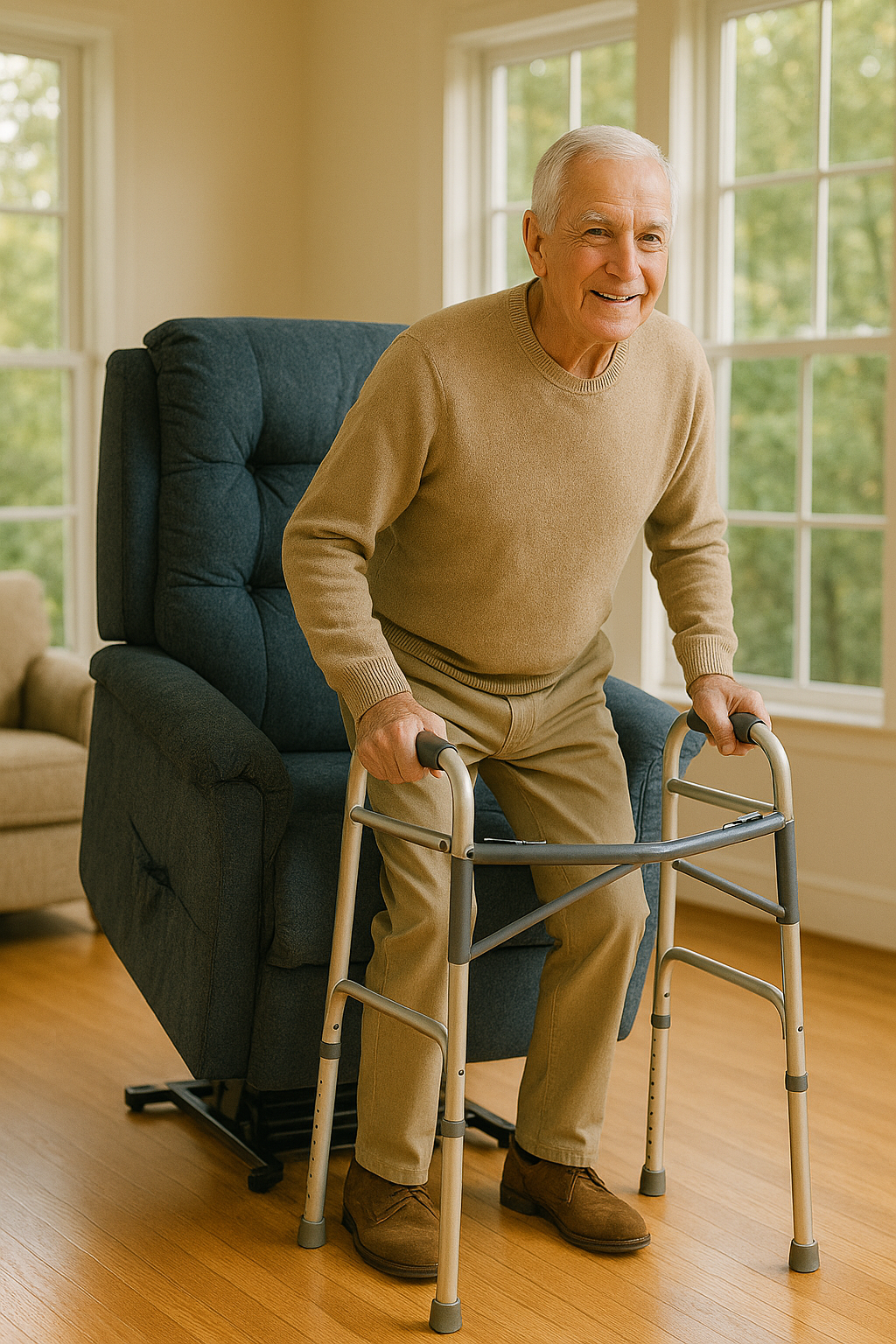 Motorized chairs that provide a gentle, smooth lift to assist users in standing