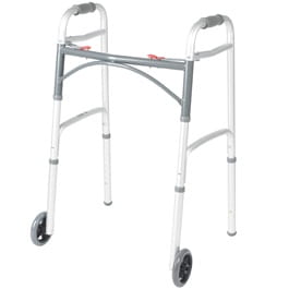 Deluxe Two Buttons Folding Walker - 5 Wheels  in Houston TX by Drive Medical