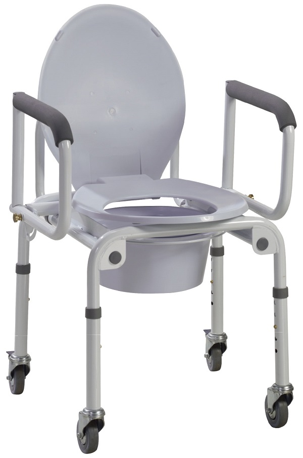 Drop Arm Commode With Wheels and Paddred Armrests - 300 Lbs Cap