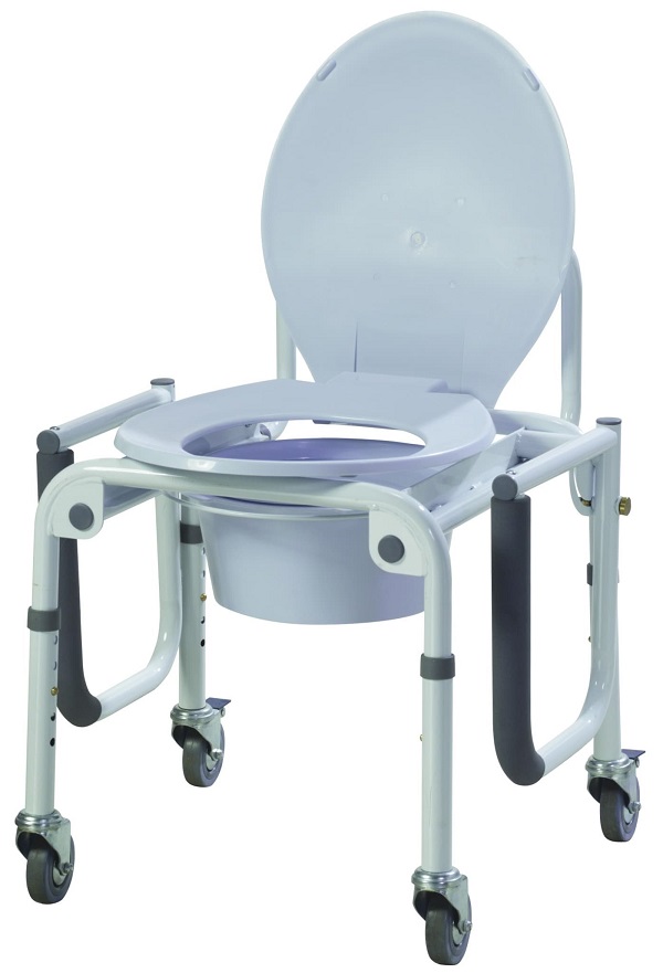 Drop Arm Commode With Wheels and Paddred Armrests - 300 Lbs Cap