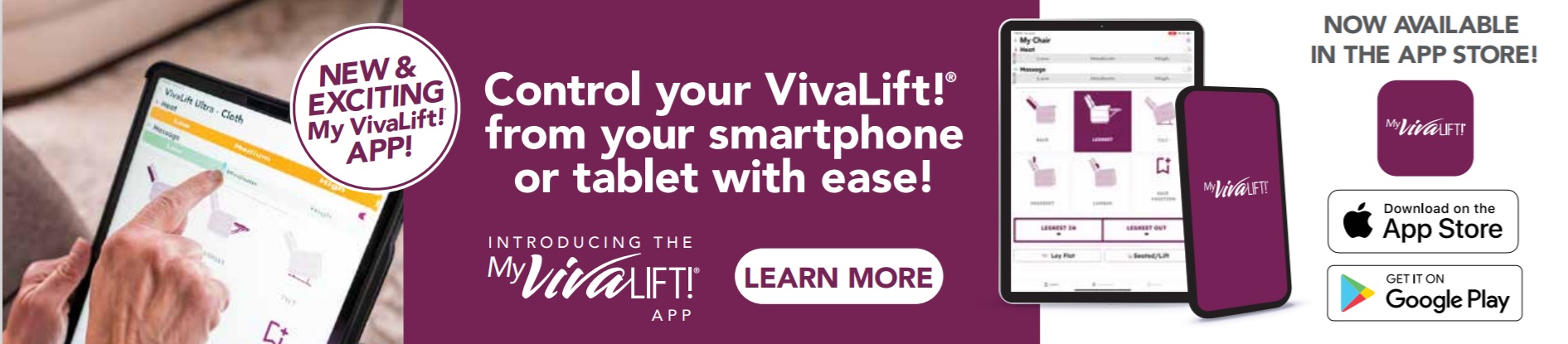 VivaLift Power Recliner Lift Chair Infinite Position Phone App
