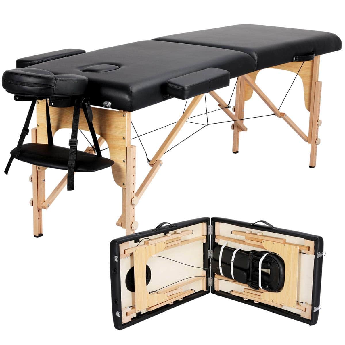 Portable Massage Table with Adjustable Headrest and Armrests