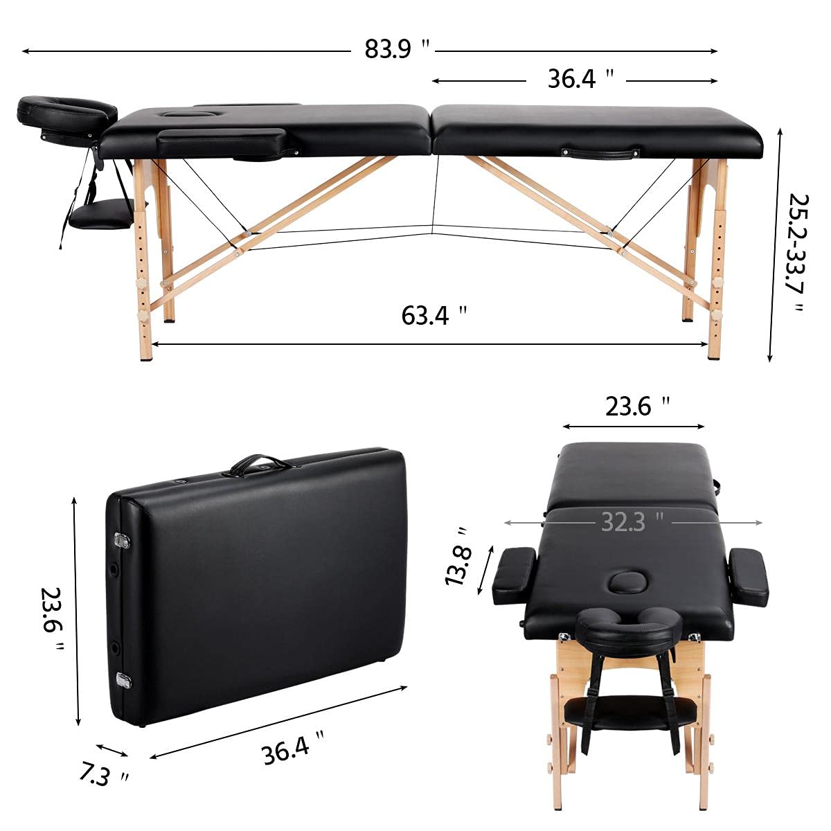 Portable Massage Table with Adjustable Headrest and Armrests