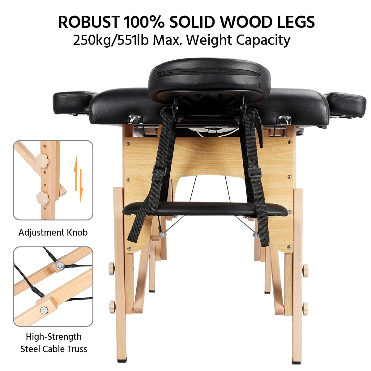 Portable Massage Table with Adjustable Headrest and Armrests