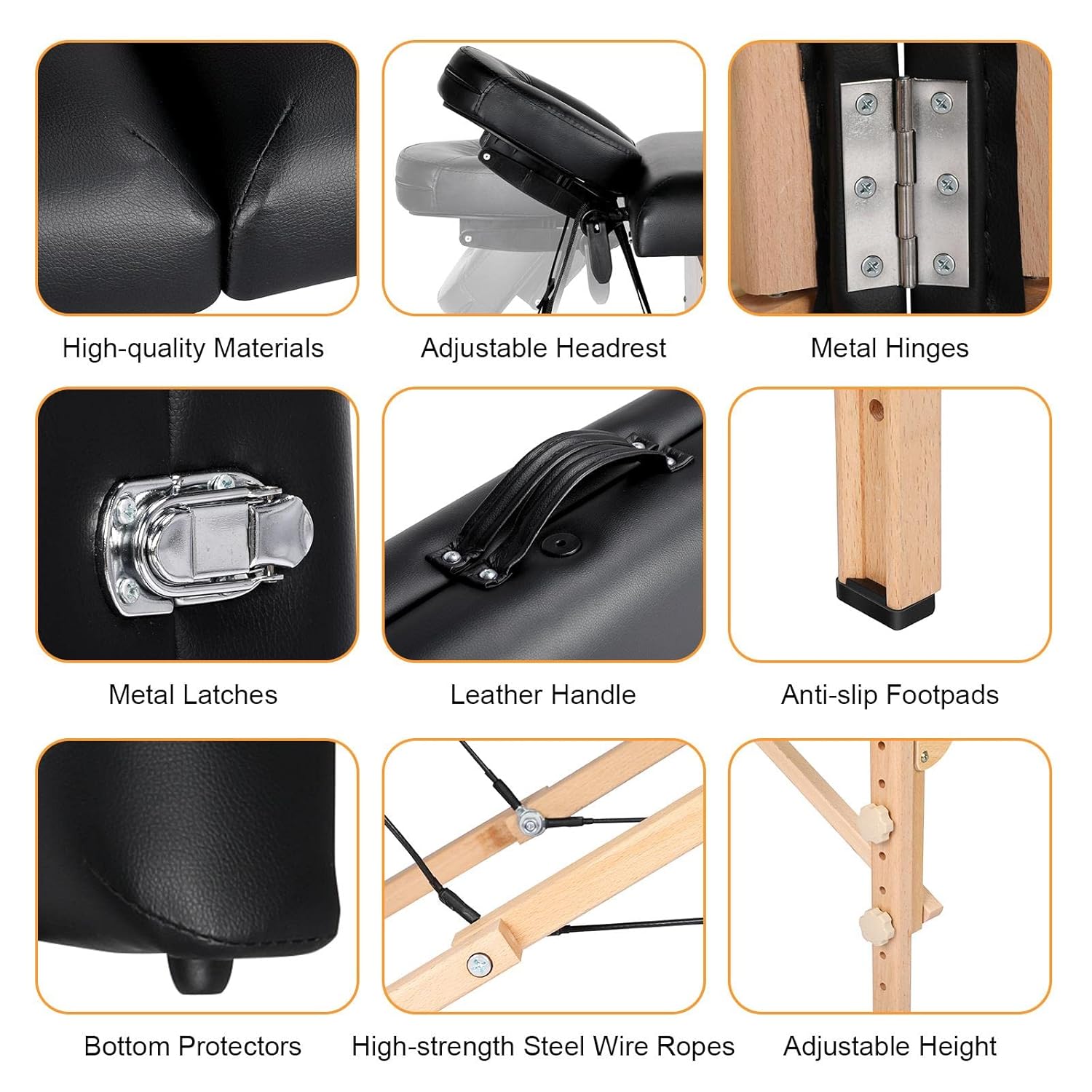 Portable Massage Table with Adjustable Headrest and Armrests