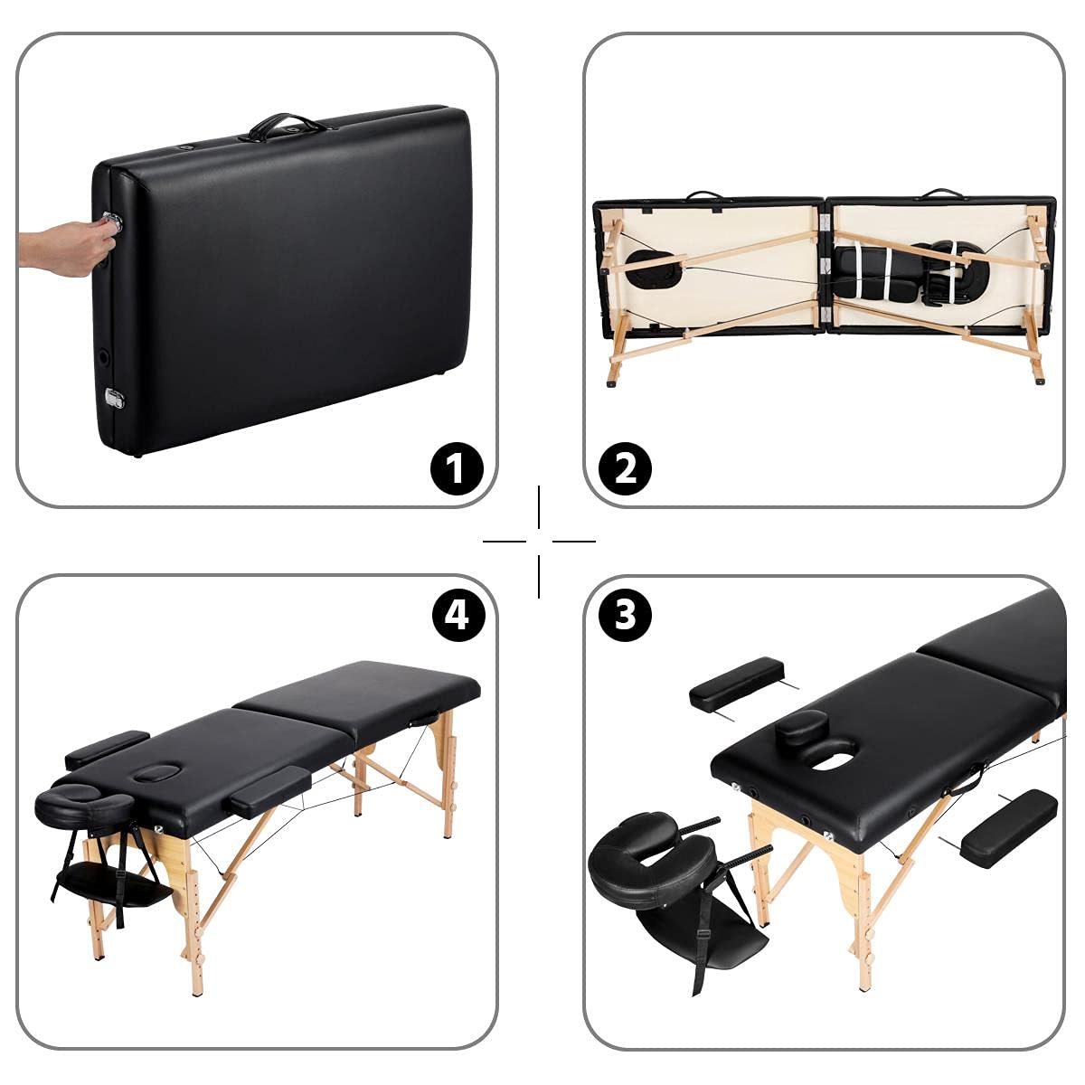 Portable Massage Table with Adjustable Headrest and Armrests